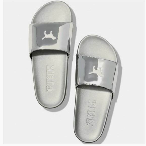 silver pink slides